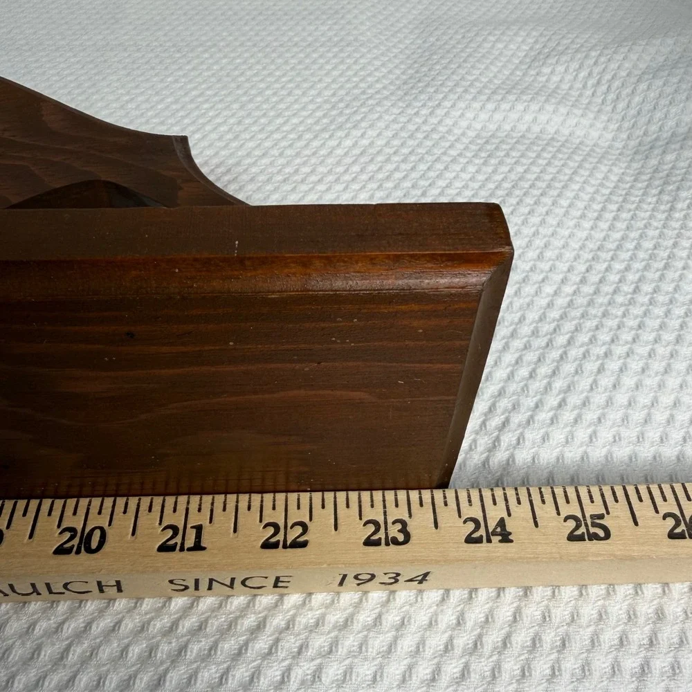 Vintage Wood Wall Shelf Heart Cutouts Country Rustic Dark Brown Display Ledge